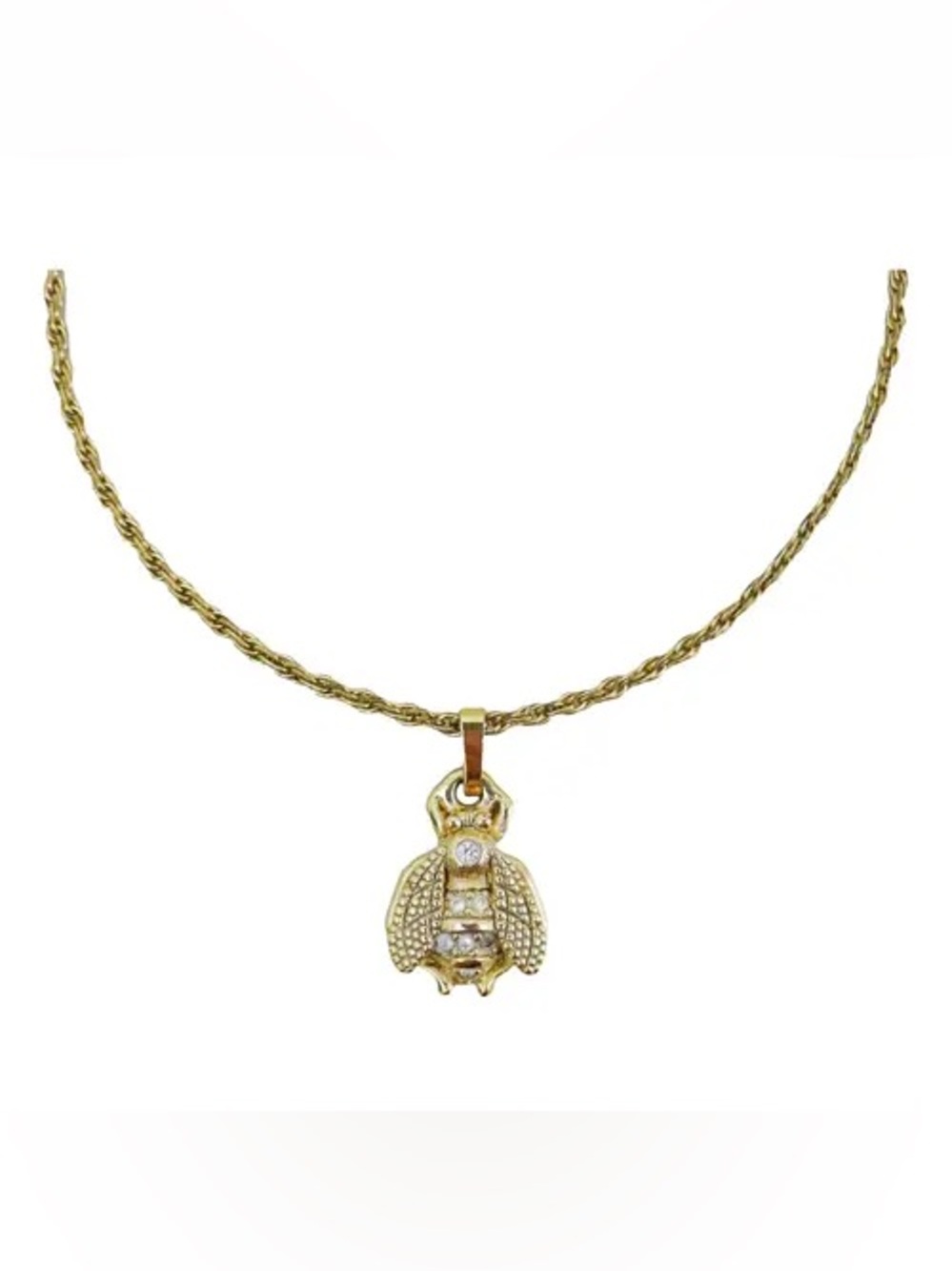 Vintage Christian Dior Classic Iconic Bee 🐝 Rhinestone Gold Chain Necklace